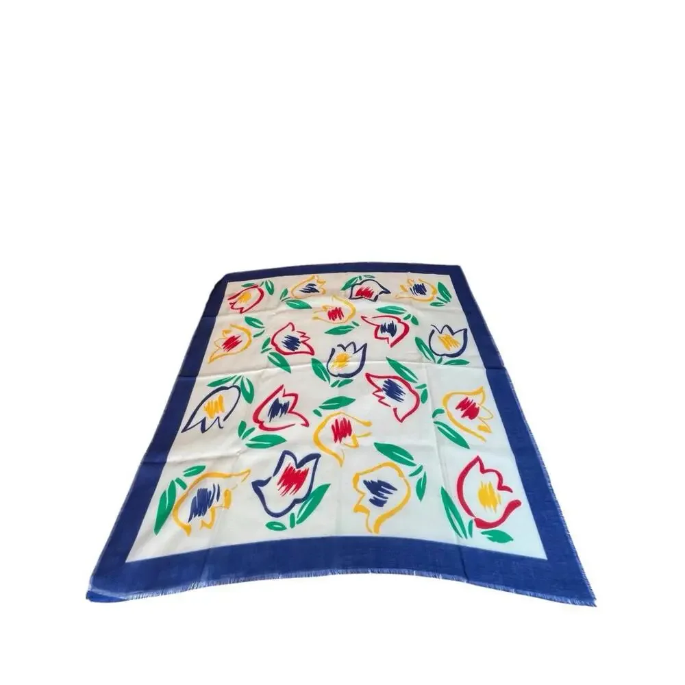 Vintage 80s Colorful Tulip 100% Acrylic Scarf‎ Shawl, Made in Japan
